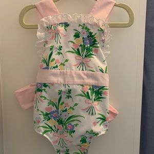 The Beaufort Bonnet Company Floral Back Bow, 12-18m